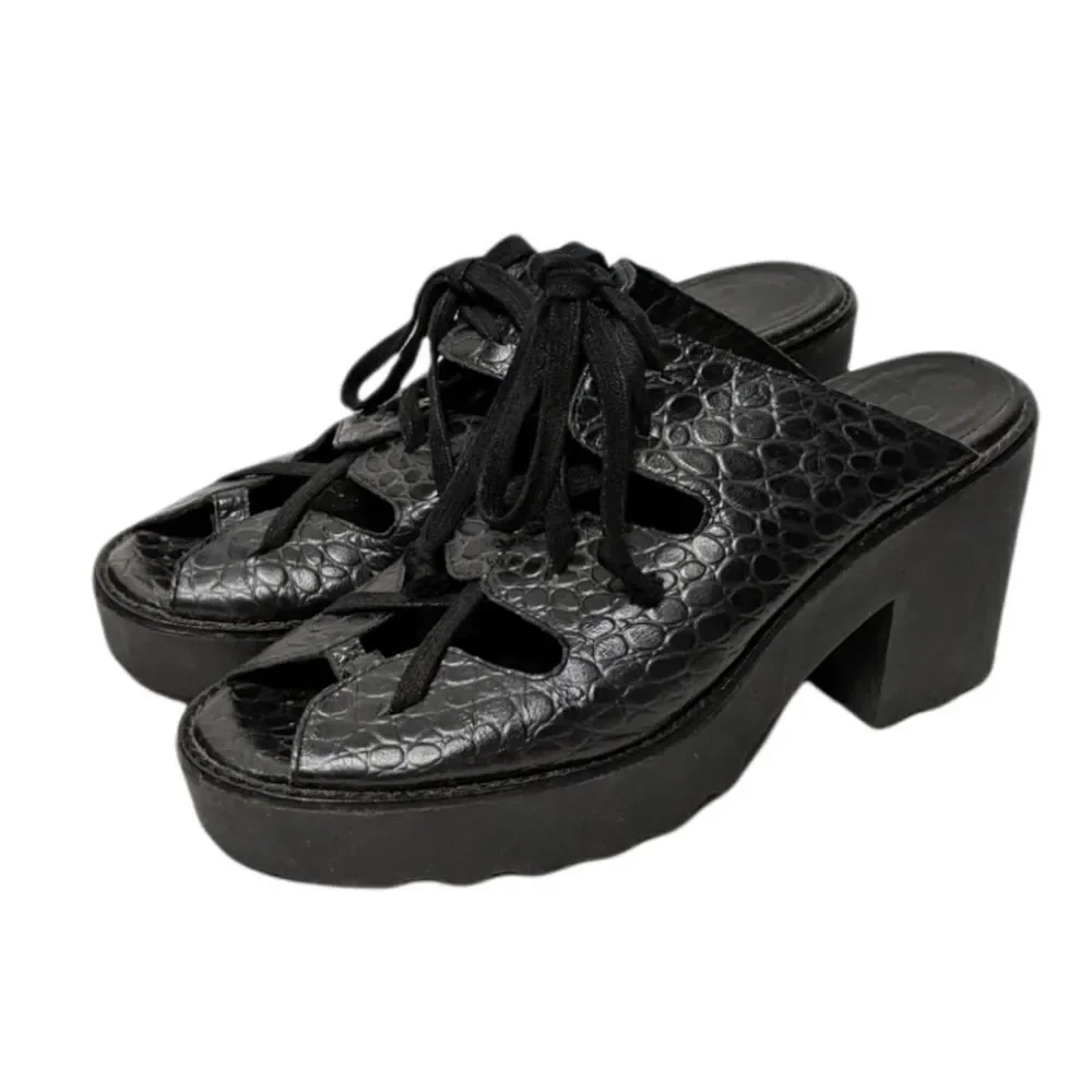TO BE ANNOUNCED Croc Print Lace-Up Platform Heel Sandals 8
